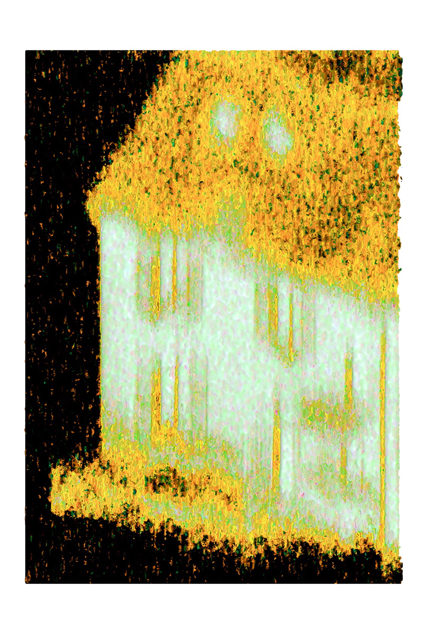 Video still from "motionless movement" by Vincent Bergeron — luminance-segmented imagery creating the illusion of depth from a flat signal